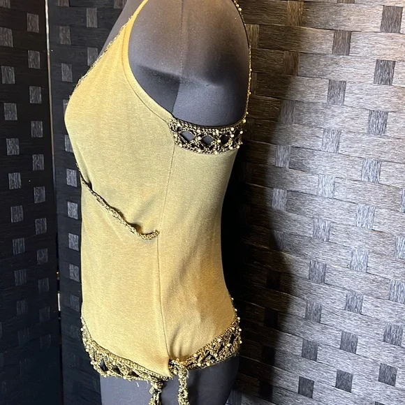 Bebe army green Crochet Halter Top, vintage in EUC. - Picture 5 of 16